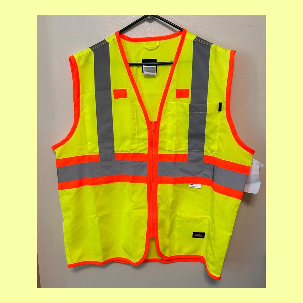 Dickies Safety Vest Yellow and Orange Reflective Stripes